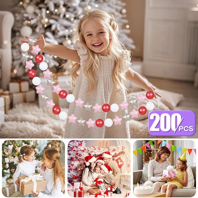 GOGOSO Ball Pit Balls for Toddlers Phthalate-Free BPA-Free Non-Toxic Crush Proof Soft Plastic Play Balls Baby Kids Shape Tent Pool Playhouse Playpen Party Decor,Pearl Red+Pink+Pearl Gold+White 200pcs