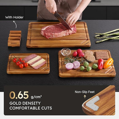 3 Pack Teak Wood Cutting Board Set