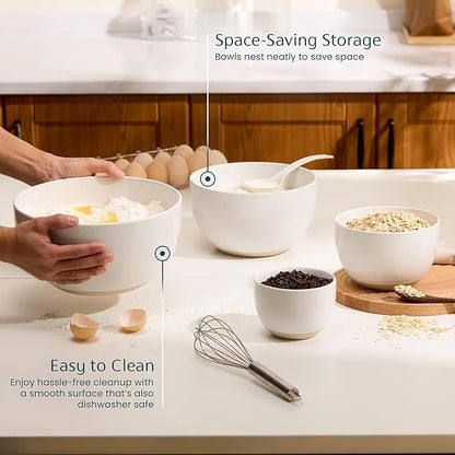 KooK Mixing Bowls, Ceramic Nesting Bowls, Stoneware Kitchen Bowls,