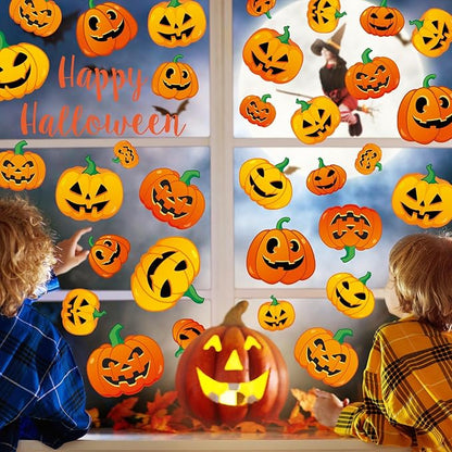 AnyDesign 9 Sheet Halloween Pumpkin Window Clings Funny Pumpkin Expressions Double-Sided Window Stickers Decorative Window Decals Reusable for Halloween Home School Office Accessories Party Supplies