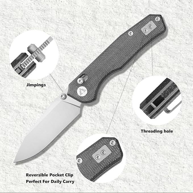 CMB Explorer Micarta Handle 14C28N Steel Blade Crossbar Lock Knife Pocket Folding Tactical Survival Camping Hiking Outdoors EDC Knife with Pocket Clip for Men Women CMB-18 (CMB-18C)