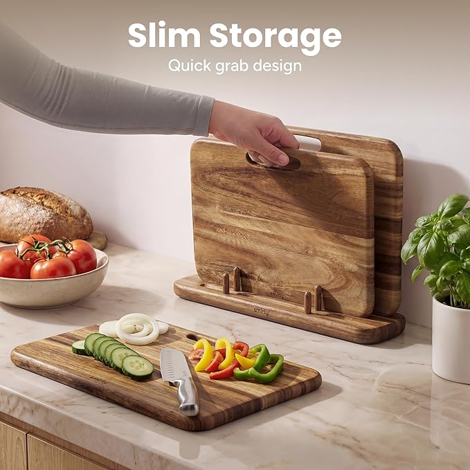 SMIRLY Wooden Cutting Boards for Kitchen, Double-Sided Cutting Board