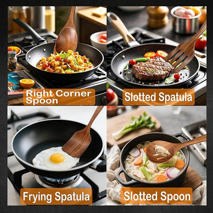 Wooden Spoons for Cooking, 4 Piece Natural Premium Teak Wooden Cooking Utensils