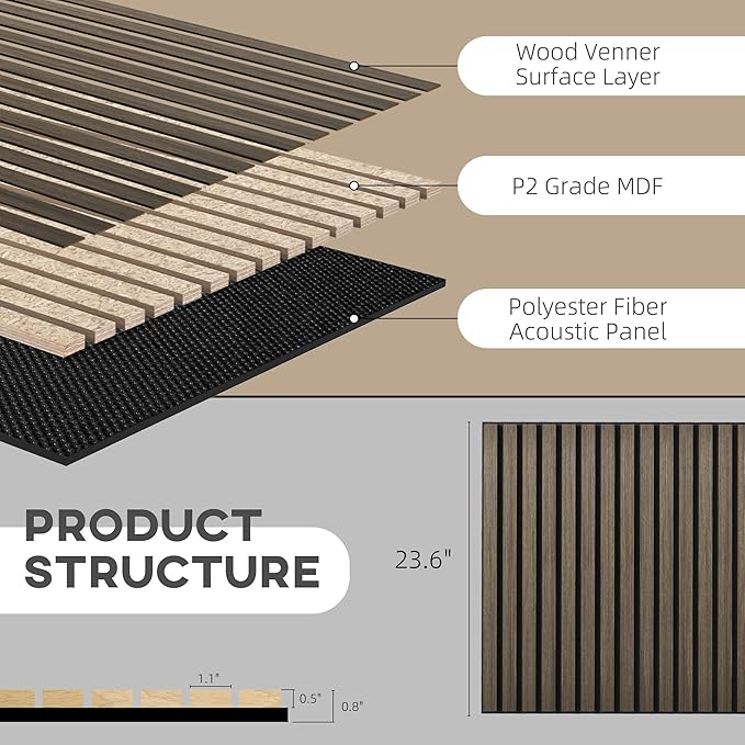 HOMCOM 4 Pack 3D Faux Wood Wall Panels, Wood Slat Wall Panels