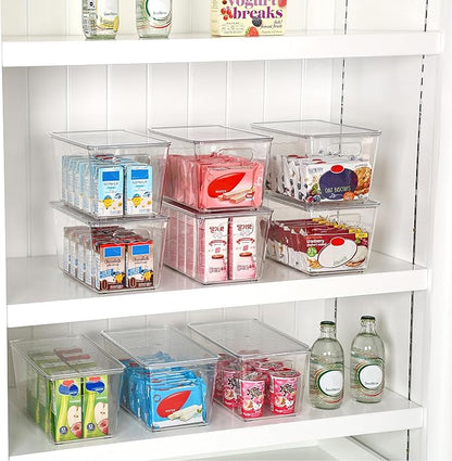 Vtopmart 1 Pack Clear Stackable Storage Bins with Lids, Medium Plastic Containers with Handle for Pantry Organizer and Storage,Perfect for Kitchen,Fridge,Cabinet, Closet,Bathroom Organization