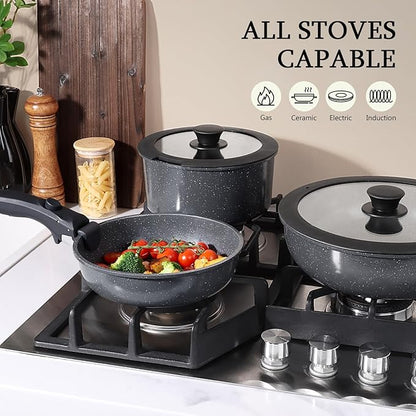 GiPP Ceramic Pots and Pans Set Non Stick, 11 Piece Nonstick Detachable Handle Cookware Sets, Non Toxic Induction Kitchen Pot and Pan with Removable Handle, Healthy RV Cookware, Dishwasher ＆Oven Safe