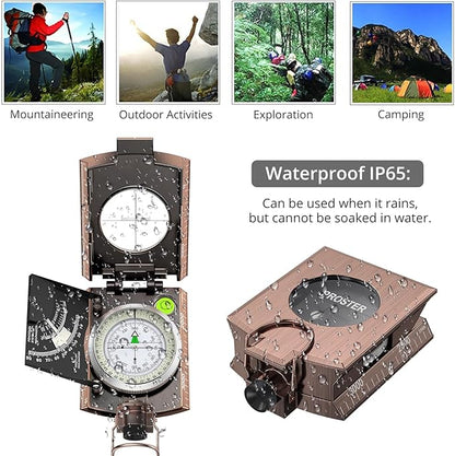 Proster IP65 Compass Hiking Survival - Lensatic Sighting Compass for Camping Navigation, Compass with Clinometer & Carry Bag for Camping Hunting Hiking Geology Activities