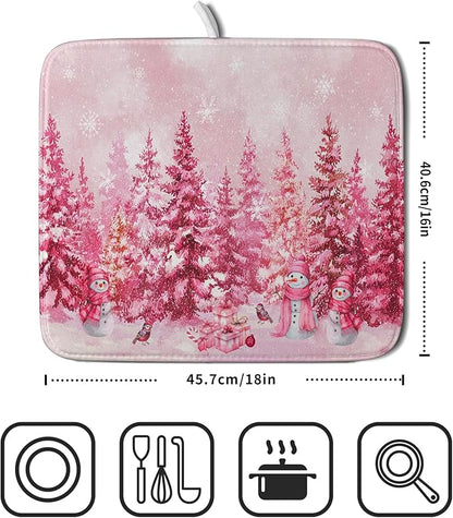 Pink Winter Dish Drying Mat Forest Washable Drying Matt Kitchen Counter