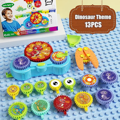 STEM Gears Toys for Kids Ages 3+, Creative Learning Building Blocks, 13Pcs Educational Construction Toy Set, Electric & Manual Dual Mode, Versatile Gear Playset Gift for Boys & Girls
