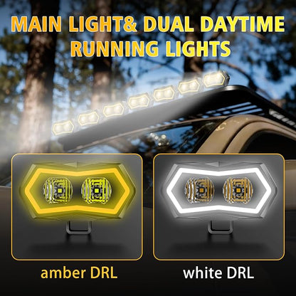4WDKING 4 Inch LED Pod Lights with Amber/White DRL Offroad Driving Super Bright Flood Light for LED Auxiliary Work Lights for Truck UTV ATV SUV 4x4 (2PCS)