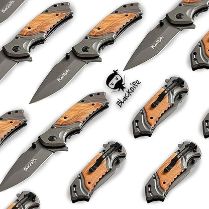 BlacKnife Pocket Knife For Men, Folding Pocket Knife with Wooden Handle and Clip – Ideal Knife for Camping, Hunting, DIY, (Happy Anniversary)