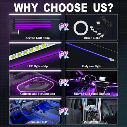 RGB Acrylic Ambient Lighting Car Lights, LED Strip Lights