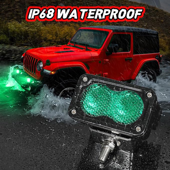 Green LED Pod Lights 3 Inch Auxiliary Driving Chase Light 2PCS Off Road Backup Fog Cube Light Bar Green Hunting Fishing Emergency Safety Signal Lights for Truck UTV Pickup Boat