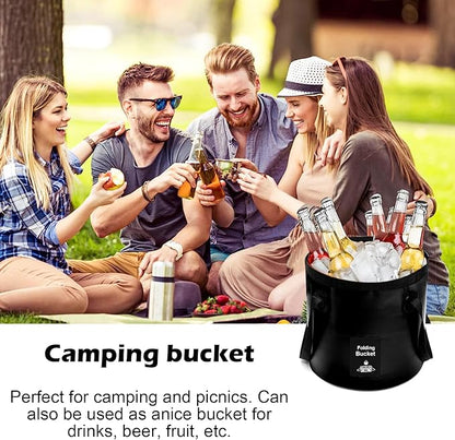 Collapsible Bucket with Handle, Lightweight Folding Water Container, Portable Collapsible Bucket for Fishing, Camping, Hiking, Backpacking, Outdoor Survival, Car Washing Black 20L