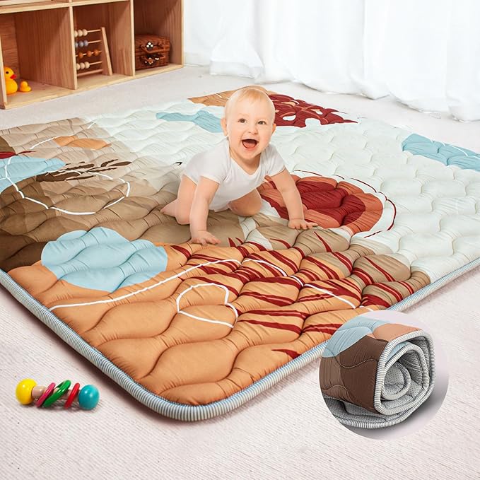 Baby Play Mat, 50x50 Playpen Mat, Thick Soft Foam Playmats for Baby, Foldable and Washable Baby Crawling Mat for Floor(Desert)