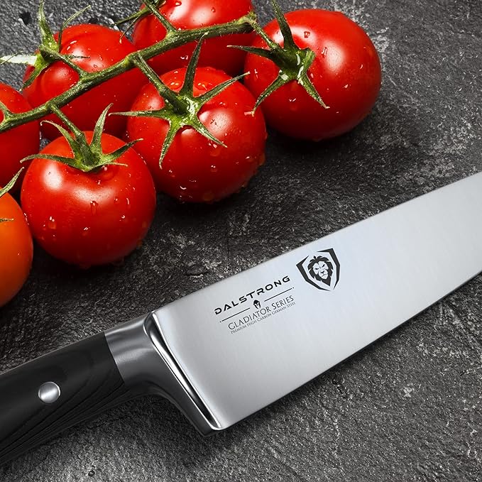 Dalstrong Chef Knife - 7 inch - Gladiator Series Elite - Forged High Carbon German Steel - Razor Sharp Kitchen Knife - Full Tang - Black G10 Handle - Sheath Included - Chef's Knife - NSF Certified