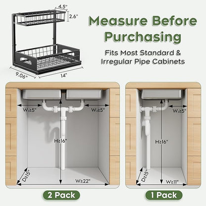 Under Sink Organizer, 2 Pack Cabinet Organizer