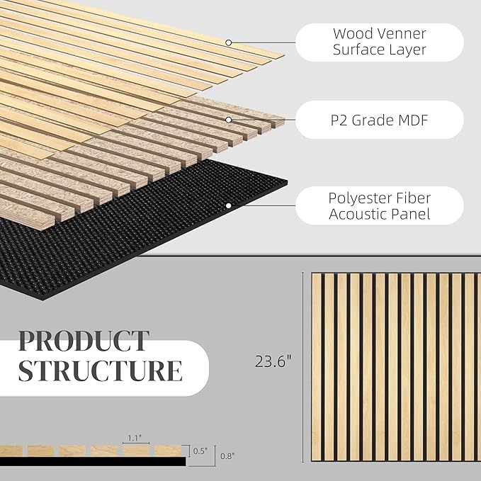 HOMCOM 4 Pack 3D Acoustic Panels, Wood Slat Wall Paneling