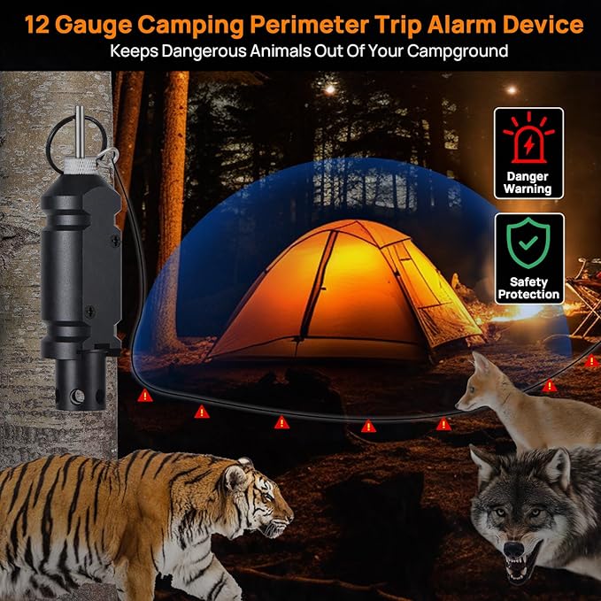 Updated Perimeter Trip Alarm, Camping Trip Wire Alarm Device(Included 22.Adapter), Early Warning Security System for Outdoor Camp Safe Bear Deterrent d Property Safety, Black (2 Pack)