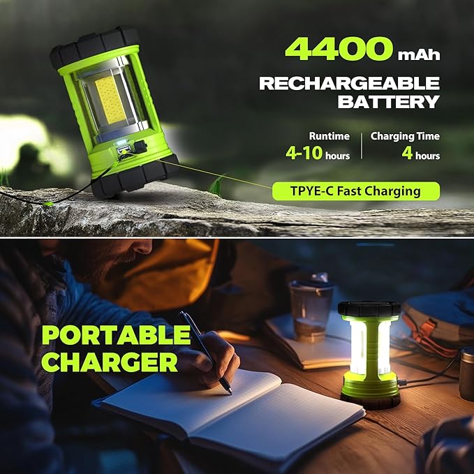 Camping Lantern, 3000LM LED Rechargeable Battery Operated Lantern, 5 Light Modes, COB Waterproof Lantern Flashlight, Camping Light for Power Outage, Hurricane, Survival, Hiking