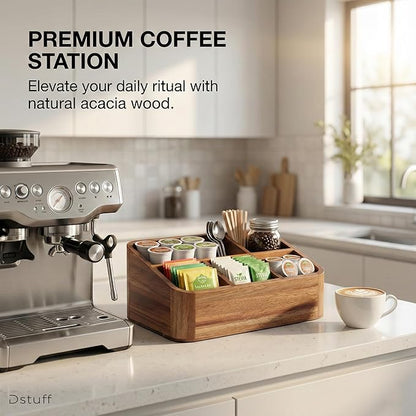 Dstuff Acacia Wood Coffee Station Organizer