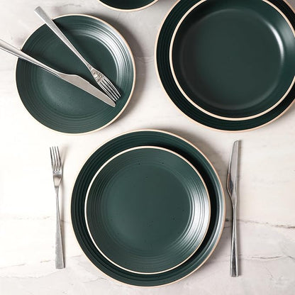 Stone Lain Lauren Modern Stoneware 16-piece Round Dinnerware Set, Plates and Bowls Set, Dish set for 4, Dark Green