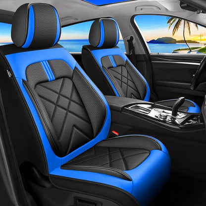 Car Seat Covers Fit for Chevrolet/Chevy Traverse 2018-2026, Full Coverage Leather Waterproof Breathable Seat Covers, Automotive Seat Protectors, Airbag Compatible (2 Front Seats, Black-Blue)
