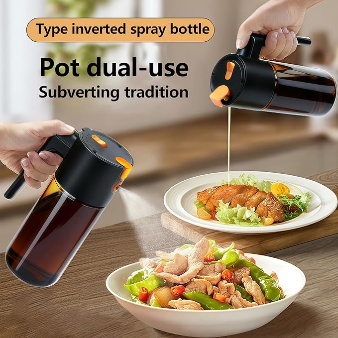 Olive Oil Spray Bottle Dispenser, 2-in-1 Glass Material Kitchen Cooking Oil