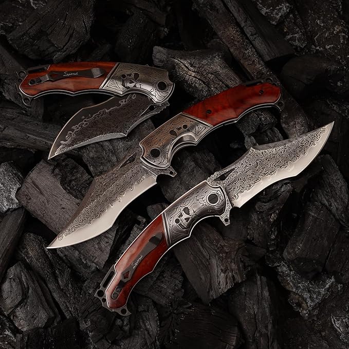 VG10 Core Damascus Steel Folding Knife Suitable for EDC, 4.13 "rosewood Handle, Lined Lock, Outdoor Survival Camping, Suitable for Men and Women