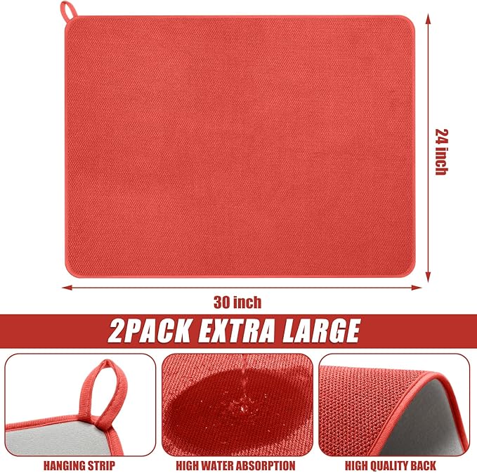 Hushee 2 Pack Extra Large Dish Drying Mat Microfiber Absorbent Dish Drying Pad