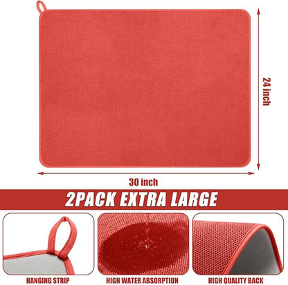 Hushee 2 Pack Extra Large Dish Drying Mat Microfiber Absorbent Dish Drying Pad