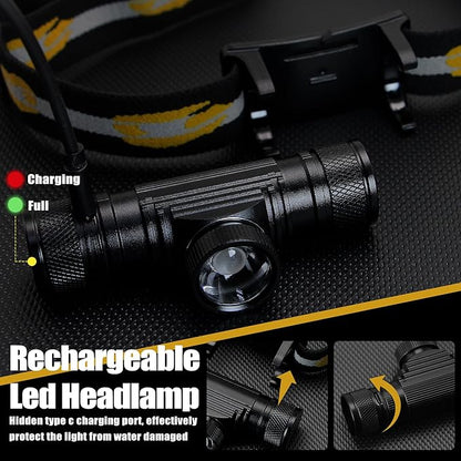 Headlamp Rechargeable, 1200 Lumen Zoomable LED Head Lamp for Adults, IP66 Waterproof Rechargeable Headlight with 9 Modes, Super Bright Head Flashlight with 2600 mAh for Outdoor Camping Hiking Running