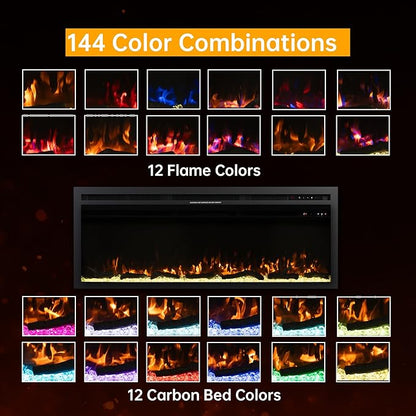 50" Electric Fireplace, Ultra-Thin Recessed/Wall Mounted Electric Fireplace