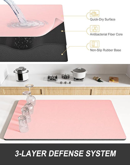 Rnivvi Dish Drying Mat for Kitchen Counter, 12 x 19" Super Absorbent Drainer