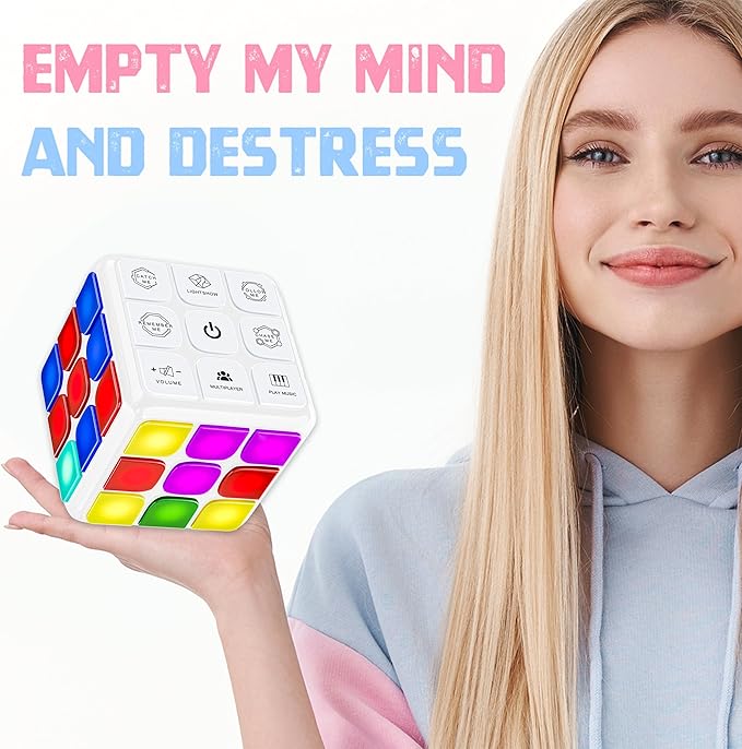 Skywin Puzzle STEM Memory Cube Game, Entertaining, Fun & Unique Flashing Memory Cube, Electronic Memory & Speed Game Development for Kids & Adults, Brain Hands and Eyes Coordination Game Cubes (White)