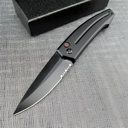 3.31'' D2 Steel Blade Aluminum Handles Speed Safe Botton Fast Opening Folding Knife with Pocket Clip, Camping EDC Tools, Survival Knives, Christmas Gift for Men and Women (Black Serrated Blade)
