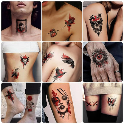 77 Sheets Trash Polka Temporary Tattoo for Women Men, 17 Sheets Half Arm Black Red Skull Wolf Cat Fake Tattoos, 60 Sheets Flower Owl Tiger Tiny for Adult Kids Body Tattoos Stickers Realistic