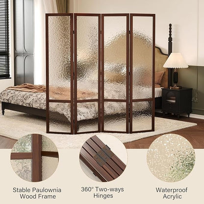 Acrylic Room Divider, 4-Panel Freestanding Partition Screen, Frosted