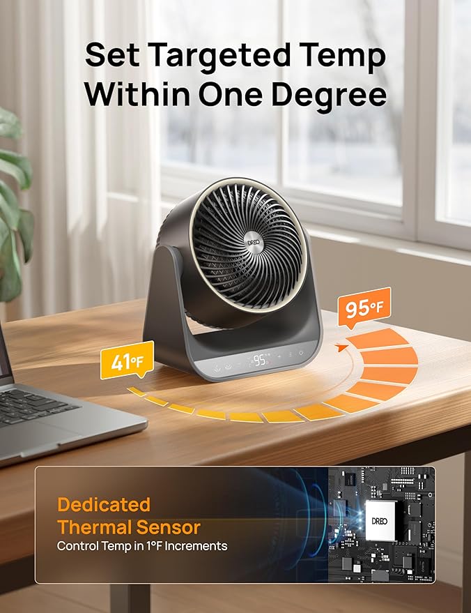 DREO 60° Vertical & 90° Horizontal 3D Oscillating Heating, 12 ft/s Long-Range