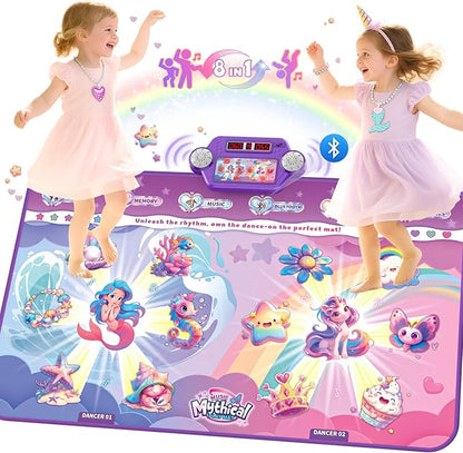 New Mermaid&Unicorn Dance Pad with 2-Players for Kids, Light-up Dancing Mat with Wireless Bluetooth, Birthday for 3 4 5 6 7 8 Year Old Girls Toddlers
