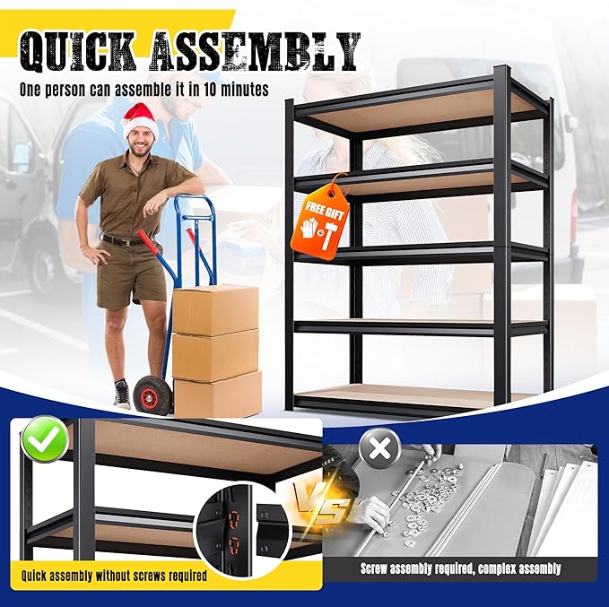 71"H-35"W-15.7"D Garage Shelving-2050LBS 5 Tier Storage Shelves, Adjustable