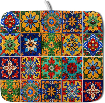 Mexican Tiles Dish Drying Mat for Kitchen Counter Absorbent Microfiber Dish