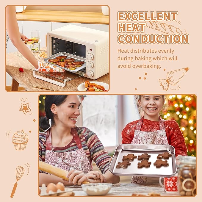 Stainless Steel Baking Sheet Set of 2, Deedro Cookie Sheet Metal Baking Pan