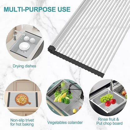 BBXTYLY Extra Large Expandable Roll Up Dish Drying Rack, Over The Sink Drying