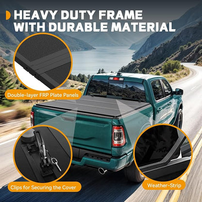 FRP Hard Tri-Fold Truck Bed Tonneau Cover Fit for Dodge Ram 1500 2002-2026 (Classic & New), Fit for Dodge Ram 2500 3500 2003-2026, with 6.4 ft Bed Without Rambox
