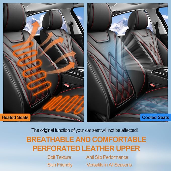Car Seat Covers Compatible with Hyundai Venue 2020-2025 2026 - Full Set 5 Seats Luxury Leather All-Weather Seat Cushions & Protectors, Waterproof & Breathable, Airbag Compatible (Redline)