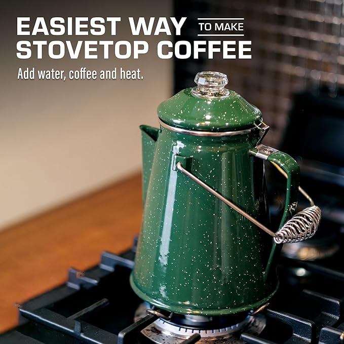 COLETTI Classic Percolator Coffee Pot — Camping Coffee Percolator, Campfire Coffee Pot – Camping Percolator for Groups — Brew for the Whole Campsite (Green, 12 Cup)