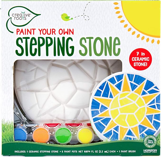 Creative Roots Mosaic Sun Stepping Stone Kit, Includes 7-Inch Ceramic Stepping Stone & 6 Vibrant Paints, DIY Garden Stone for Kids Ages 6+