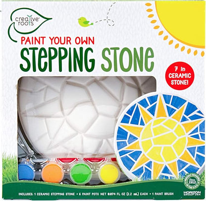 Creative Roots Mosaic Sun Stepping Stone Kit, Includes 7-Inch Ceramic Stepping Stone & 6 Vibrant Paints, DIY Garden Stone for Kids Ages 6+