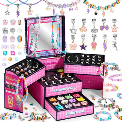 BLmukce Charm Bracelet Making Kit for Girls Ages 8-12, DIY Jewelry Making Kit & Craft Set with Beads, Charms & Necklace Supplies Birthday Christmas Gift for Kids 4-6 7 8 Years Old Girl